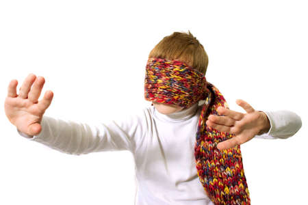 The boy plays blindman'sの写真素材