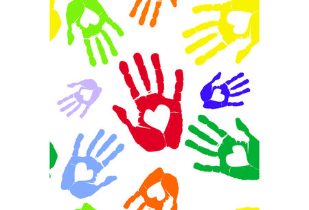 Multi-coloured prints of hands with heartのイラスト素材