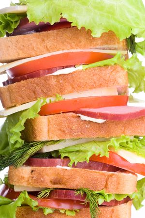 Super multi-decker sandwich on whiteの写真素材