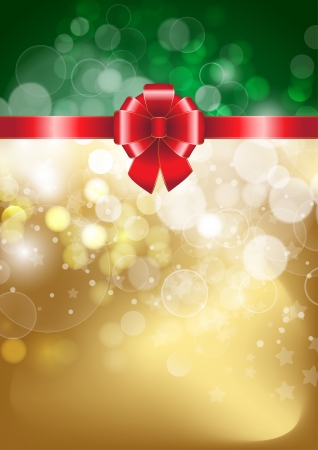 Red bow  on a shines gold and green background. Vector illustrationのイラスト素材