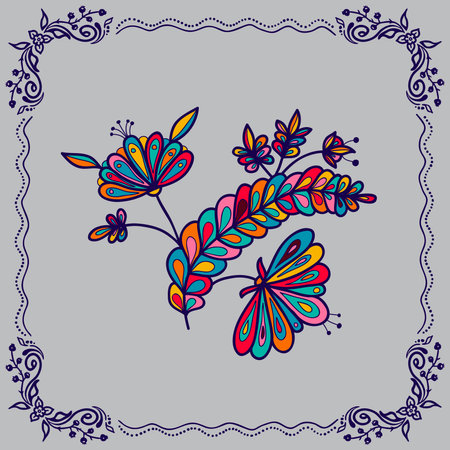 Hand drawing  flowers and border 