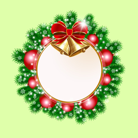 Christmas decorative wreath on green background. Vector illustrationのイラスト素材