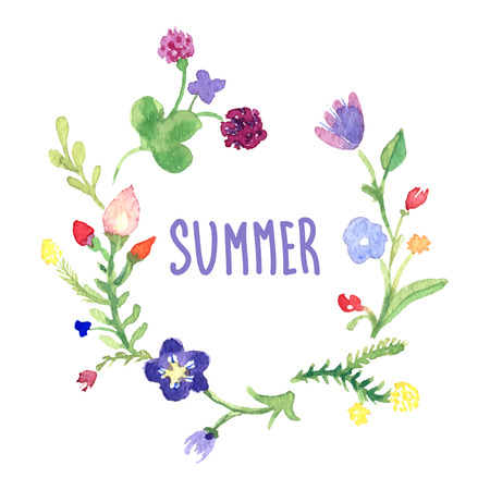 Wreath with watercolor herbs. のイラスト素材