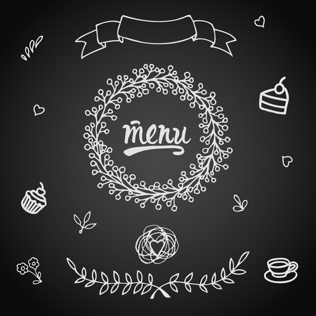 Vector set of design elements for the menu on the chalkboard.のイラスト素材