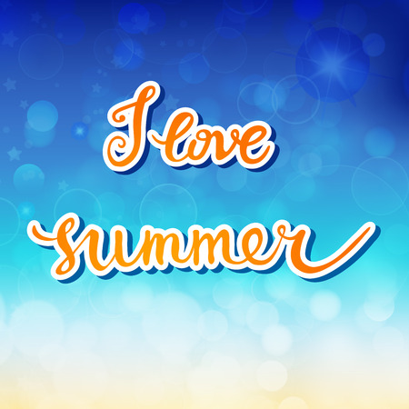 I Love Summer. Original custom hand lettering and summer background. Handmade calligraphy, vector. Illustration for greeting cards, invitations, and other printing projects.のイラスト素材
