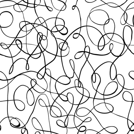 Vector black and white inky hand drawn free style curved background. Seamless pattern.のイラスト素材