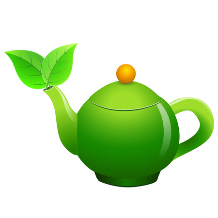 Vector green teapot isolated on white background. Vector design template for card, icon,  banner, flyer. Can by used to promote your products and services.のイラスト素材