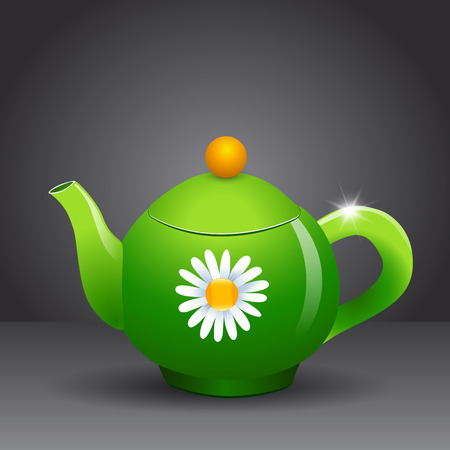 Vector green teapot  on gray background. Vector design template for card, icon,  banner, flyer. Can by used to promote your products and services.のイラスト素材