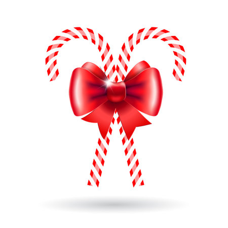 Candy canes with red bow. Vector illustration for Christmas posters, icons, Christmas greeting cards, Christmas print and web projects.のイラスト素材