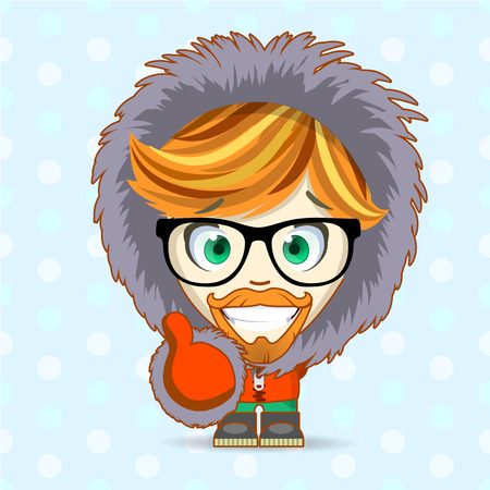 Hipster character design. Cute redhead teenager in winter clothes. Vector illustrationのイラスト素材