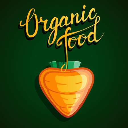 Original hand lettering Organic food. Handmade calligraphy and vegetable. Organic, bio, natural food design template. Logo maker.のイラスト素材
