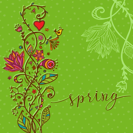 floral background with  original text Spring. Illustration for posters, greeting cards, prints and web projects.のイラスト素材