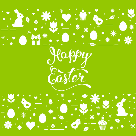Original hand lettering "Happy Easter" with Easter symbols. Template of Easter poster, icon, Easter greeting card, Easter print and web projects.のイラスト素材