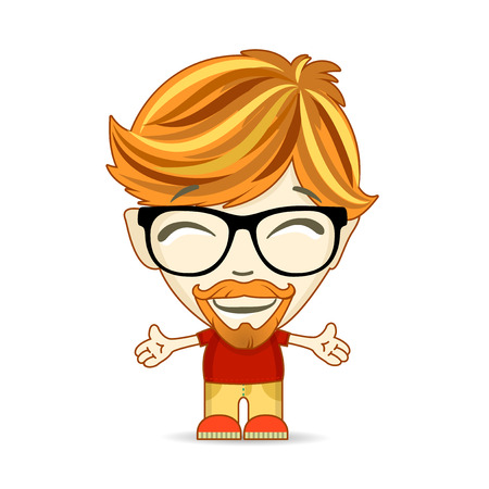 Happy hipster character design. Cute redhead teenager. Isolated on a white backgroundのイラスト素材