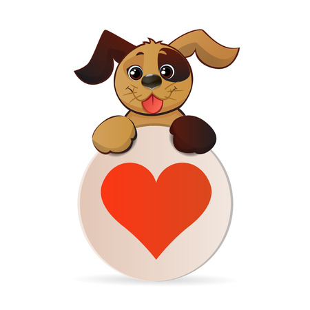 Brown  puppy hold banner with heart. Vector illustration for posters, greeting cards, print and web projects.のイラスト素材