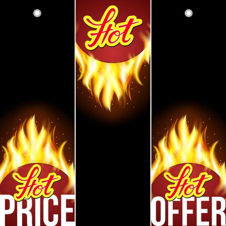 Fire label with original lettering Hot. Illustration for business promotion (sale, offer, price and deal). For posters, icons, logotypes, cards, print and web projects.のイラスト素材