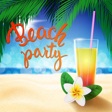 Summer Holyday design template with original hand lettering Beach Party. Illustration for posters, greeting and invitation cards, print and web projects.のイラスト素材