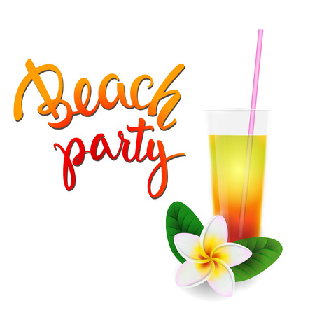 Summer Holyday design template with original hand lettering Beach Party. Illustration for posters, greeting and invitation cards, print and web projects.のイラスト素材