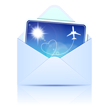 Envelope and paper card with plane.  Illustrationのイラスト素材