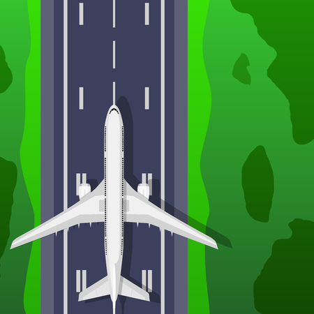 Airstrip with airplane. Top wiew. Illustration for  posters, greeting and invitation cards, print and web projects.のイラスト素材