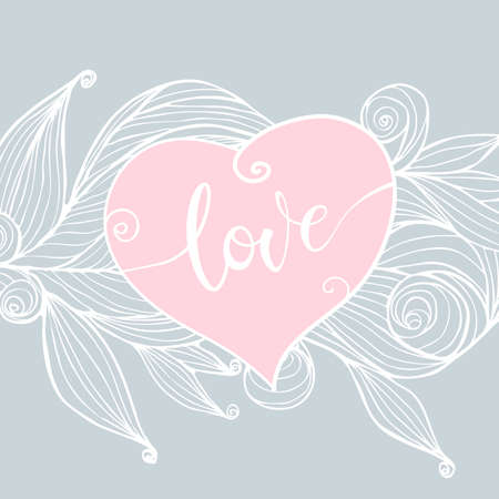 Greeting card. Love calligraphy lettering with Valentine's day symbols. Hand drawn letters.のイラスト素材