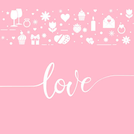 Greeting card. Love calligraphy lettering with Valentine's day symbols. Hand drawn letters.のイラスト素材