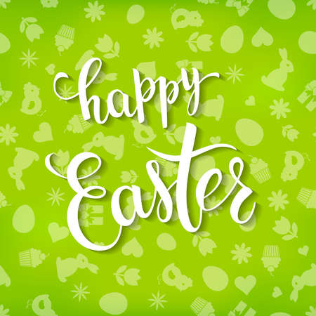 Easter greeting card with   rabbit,  eggs and original handwritten text Happy Easter. Vector illustration for posters, greeting cards, print and web projects.のイラスト素材