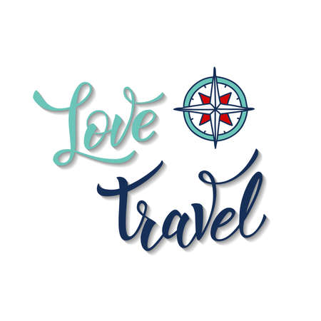 Compass and original handwritten text Love Travel.  Illustration for logotypes, posters,  print and web projectsのイラスト素材