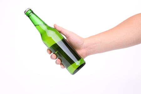 Hand with beer bottle isolatedの写真素材