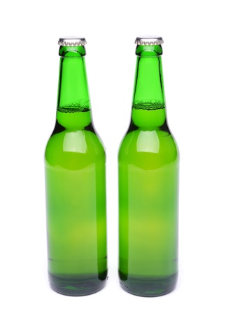 Two bottles of light ale on white background.の写真素材