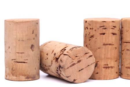 wine corks set isolated on white close-up on the white backgroundの写真素材