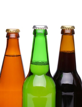 Beer collection - Three green beer bottles. Isolated on white backgroundの写真素材