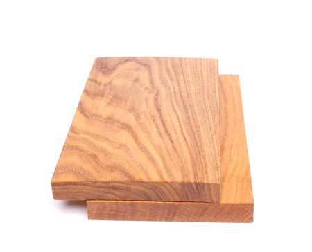 Two wooden plank close-up are located on the white backgroundの写真素材