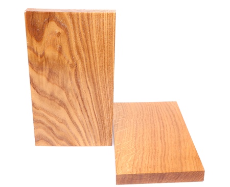Two wooden plank close-up are located on the white backgroundの写真素材