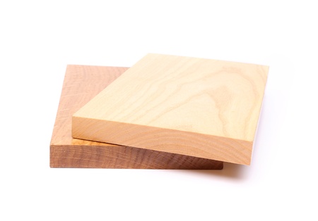 Two wooden plank close-up are located on the white backgroundの写真素材
