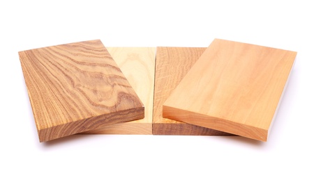 Four wooden plank close-up are located on the white backgroundの写真素材