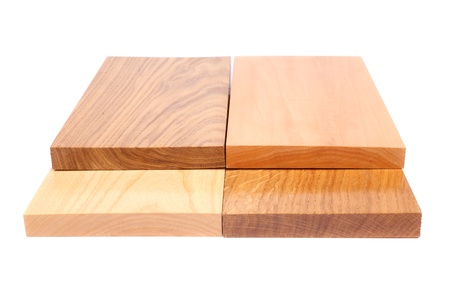 Four wooden plank close-up are located on the white backgroundの写真素材