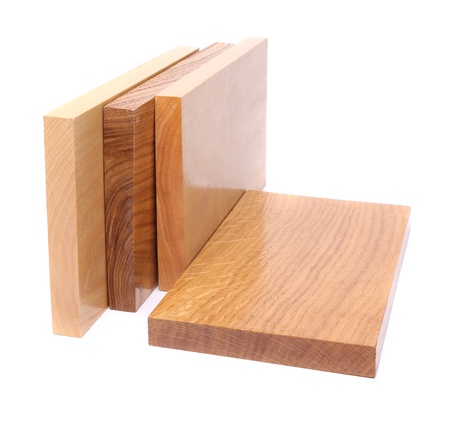 Four wooden plank close-up are located on the white backgroundの写真素材