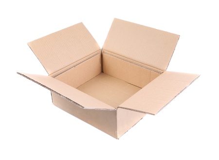 open corrugated cardboard box on white backgroundの写真素材