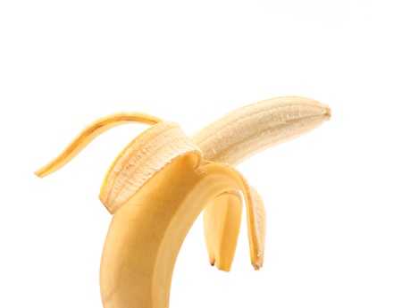 Open banana isolated on a white backgroundの写真素材