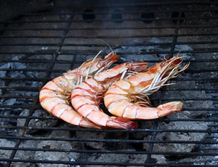 Cooking tiger prawns grilledの写真素材