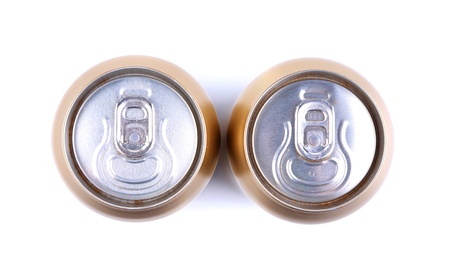 aluminum cola can on white background, view from the topの写真素材