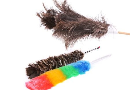 Two different dusters on a white backgroundの写真素材