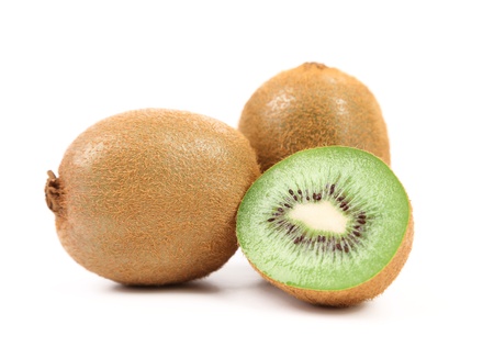 Kiwi fruits and slice. Close-up. White background.の写真素材