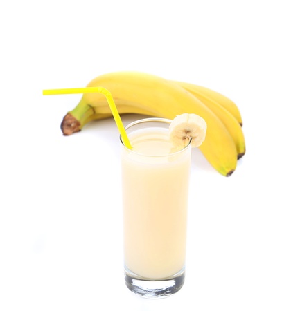 banana and juice isolated on a white backgroundの写真素材