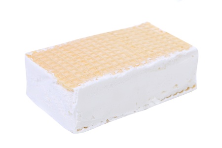 Wafer vanilla ice cream. Close up. White background.の写真素材