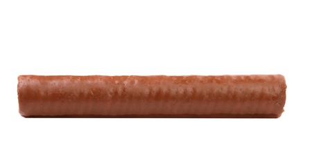 Waffle rolls coated chocolate. Close up. White background.の写真素材
