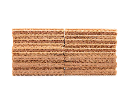 Stake of wafers with chocolate on a white background