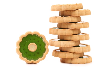 Stack of biscuit with kiwi jam  White background の写真素材