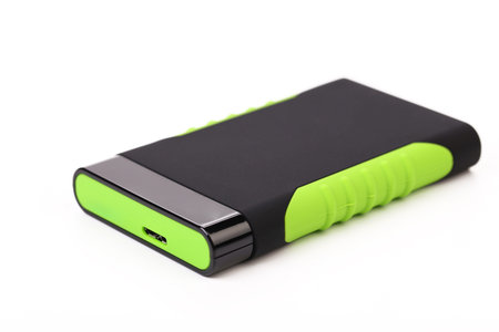 External silicon hard disk on a white background.の写真素材